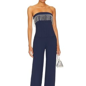 Camila Coelho Navy Strapless Jumpsuit with Fringe